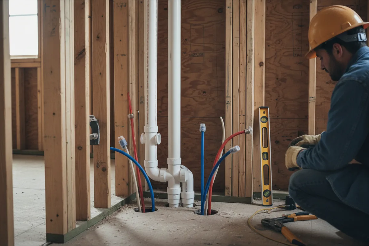 Drain and supply rough-in during Sump Pump Repair in Kaneville